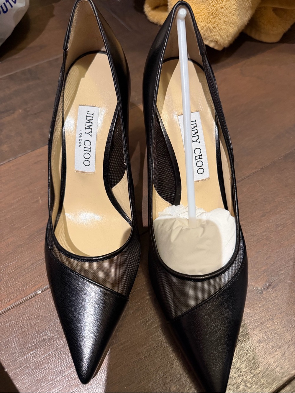 Jimmy Choo Black Leather & Mesh Pointed Pumps
